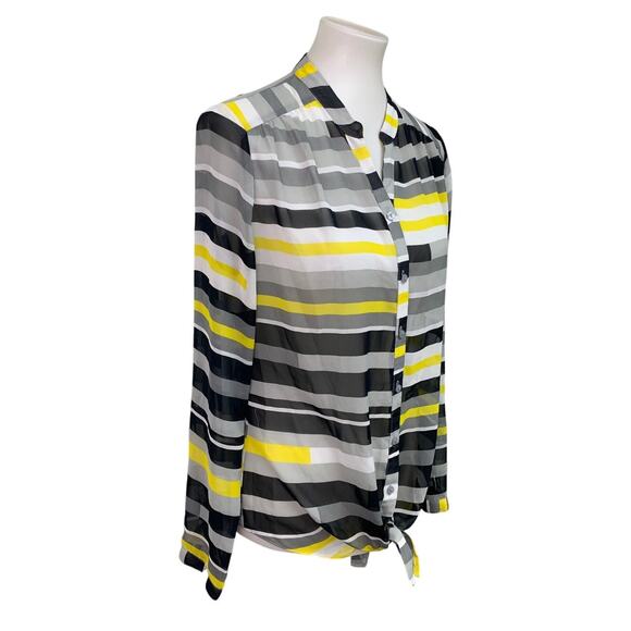 Worthington Womens Medium Polyester Long Sleeve Sheer Striped Button Up Shirt - Picture 1 of 6